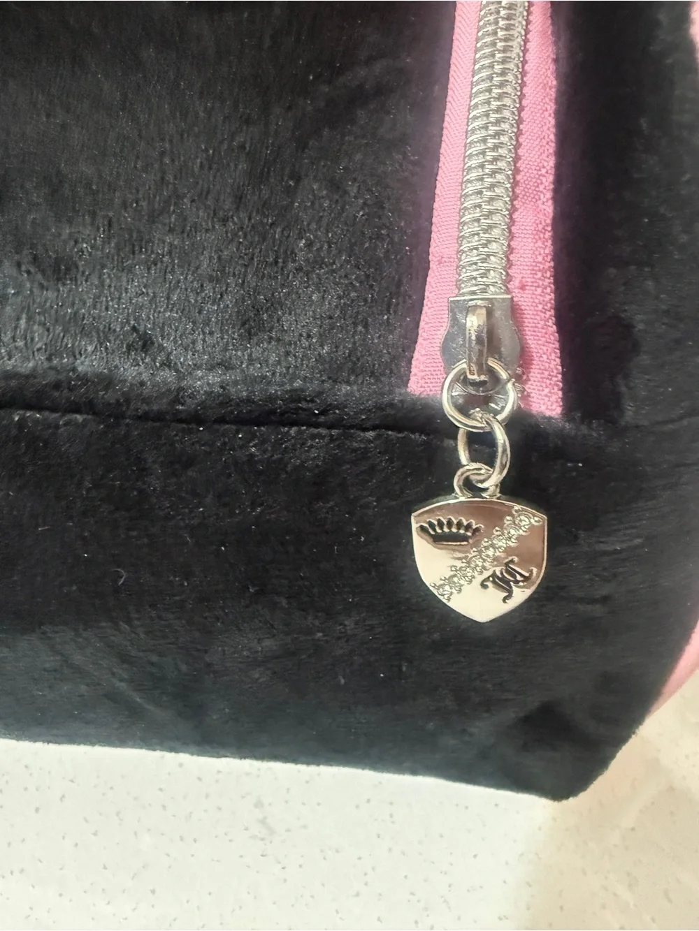 Juicy Couture Black and Pink Velvet Cosmetic Pouch